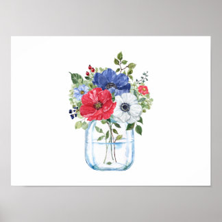 Farbenfrohe BlumenBouquet im Glas Jar Poster