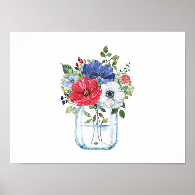 Farbenfrohe BlumenBouquet im Glas Jar Poster (Vorne)