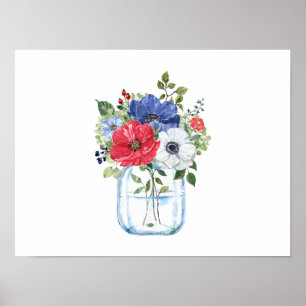 Farbenfrohe BlumenBouquet im Glas Jar Poster
