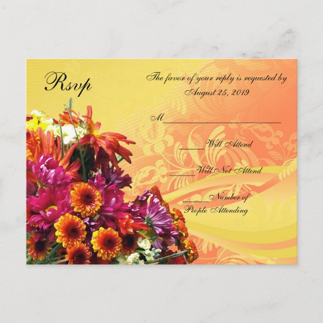 Farbenfrohe BlumenBouquet Orange/Gelb Design Einladungspostkarte (Vorderseite)