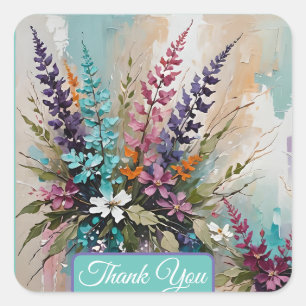 Farbenfrohe BlumenBouquet Vielen Dank Quadratischer Aufkleber