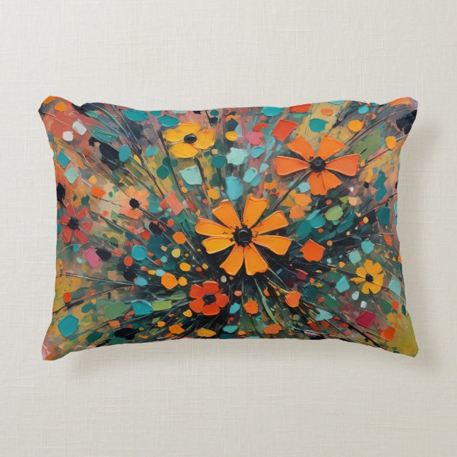 farbenfrohe Blumendesign Akzent Kissen (Vorderseite)