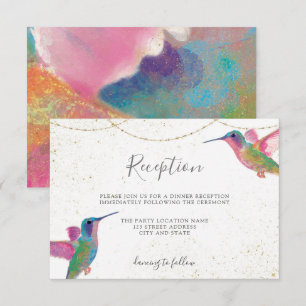 Farbenfrohe Blumeneinladung mit Kolibris im Aquare Begleitkarte