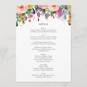 Farbenfrohe Blumengarten Hochzeitsmenü Menükarte