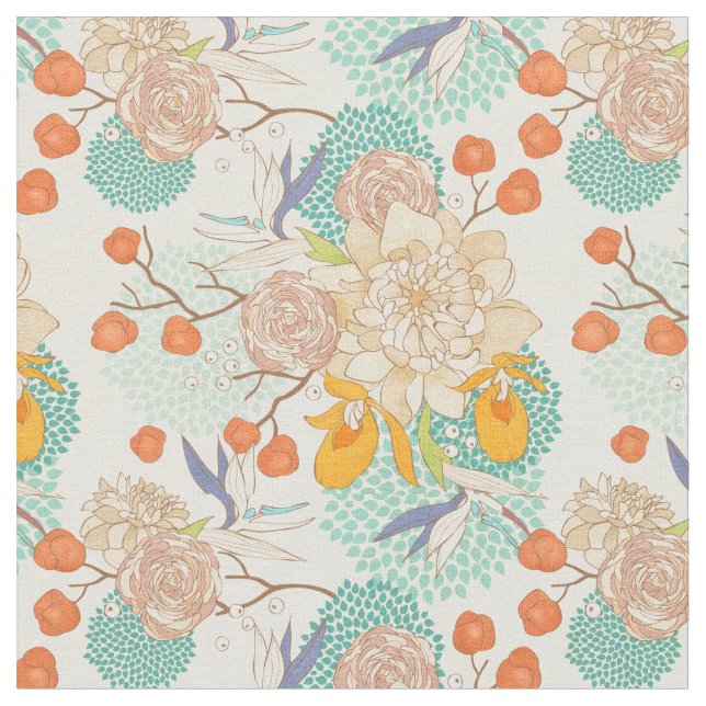 Farbenfrohe Blumengartenmuster Stoff (Nahaufnahme)
