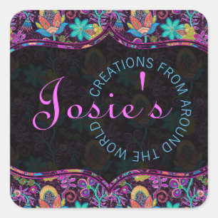 Farbenfrohe, blumengeschmückte Glasperlen Quadratischer Aufkleber