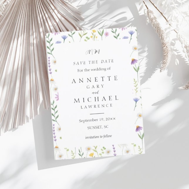 Farbenfrohe, blumengeschmückte Save the Date (Von Creator hochgeladen)