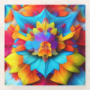 Farbenfrohe Blumengestalt Mandala Design-56756 Glasuntersetzer