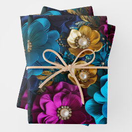 Farbenfrohe Blumengestelle Art Wrapping Paper Shee Geschenkpapier Set