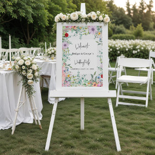 Farbenfrohe Blumengrün Mattierte Hochzeit Willkomm Acrylschild