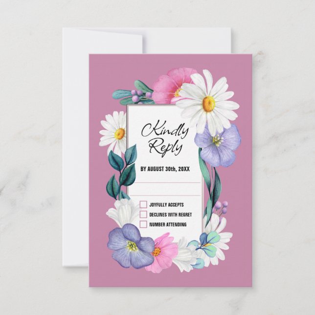 Farbenfrohe Blumenhochzeit RSVP Karte (Vorderseite)