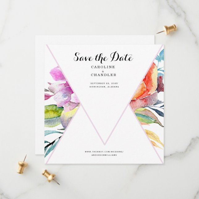 Farbenfrohe Blumenhochzeit Speichern Sie die Datum Save The Date (Vorderseite/Rückseite Beispiel)