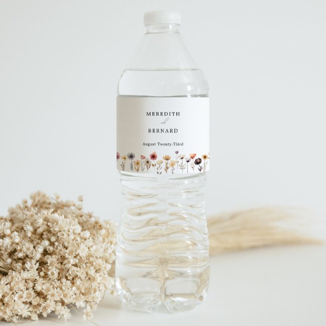 farbenfrohe Blumenhochzeit Wasserflaschenetikett (Von Creator hochgeladen)