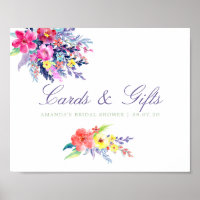 Farbenfrohe Blumenkarten und Geschenke Unterschrif