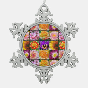 Farbenfrohe Blumenkollektion Weihnachtsschmuck Schneeflocken Zinn-Ornament