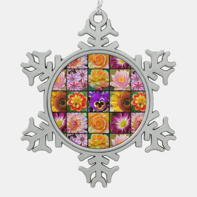 Farbenfrohe Blumenkollektion Weihnachtsschmuck Schneeflocken Zinn-Ornament (Vorderseite)