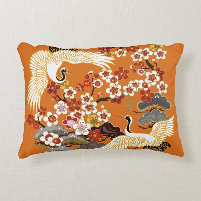 Farbenfrohe Blumenkrane Sakura Muster Dekokissen (Vorderseite)