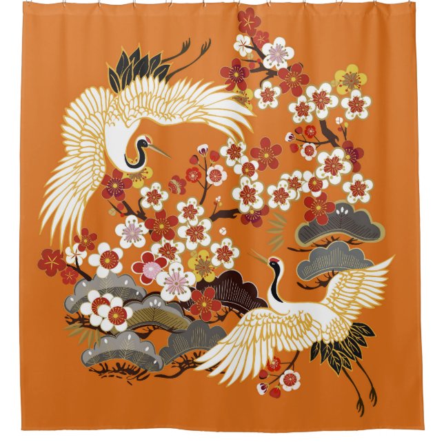Farbenfrohe Blumenkrane Sakura Muster Duschvorhang (Vorderseite)