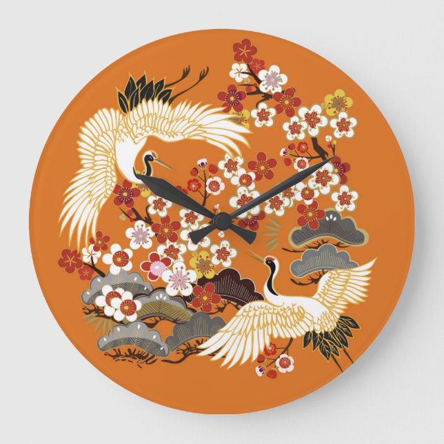 Farbenfrohe Blumenkrane Sakura Muster Große Wanduhr (Vorderseite)