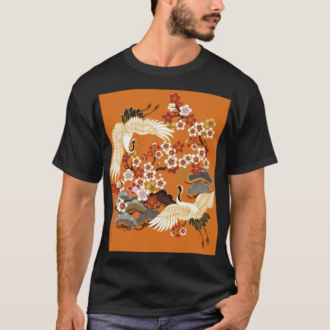 Farbenfrohe Blumenkrane Sakura Muster T-Shirt (Vorderseite)