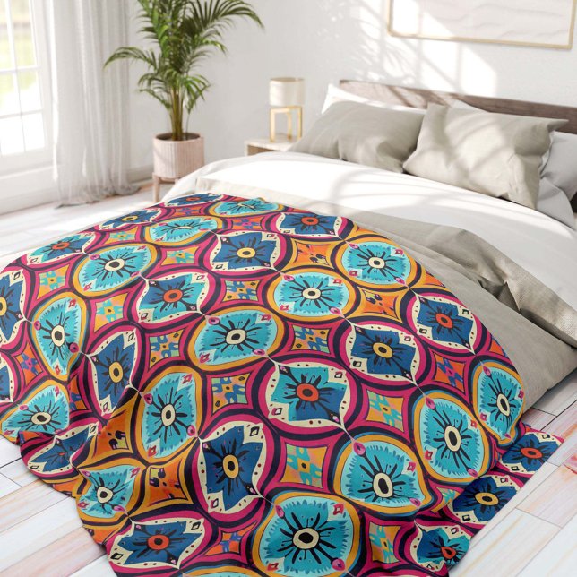 Farbenfrohe Blumenkreise Bohemian Fleecedecke (Von Creator hochgeladen)