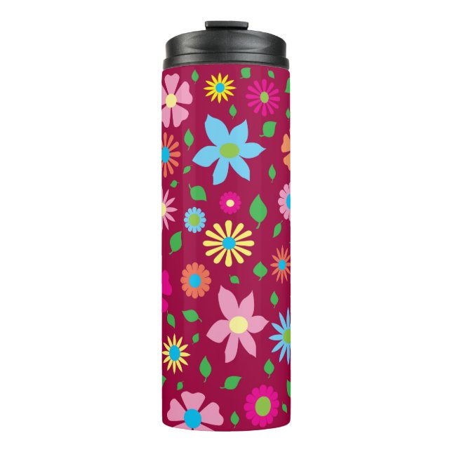 Farbenfrohe Blumenkunst Thermosbecher (Vorderseite)