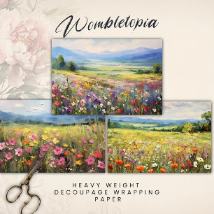 Farbenfrohe Blumenlandschaften Ölgemälde Dekoupage Geschenkpapier Set