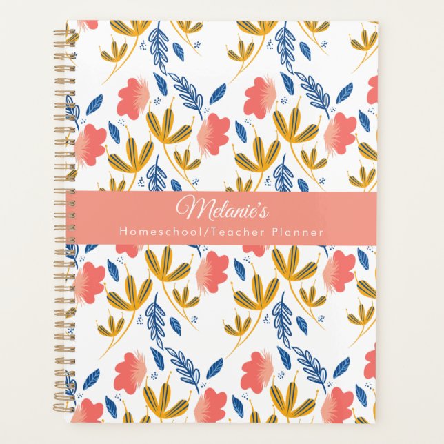 Farbenfrohe Blumenlehrerin Schule Schulplaner Planer (Vorderseite)