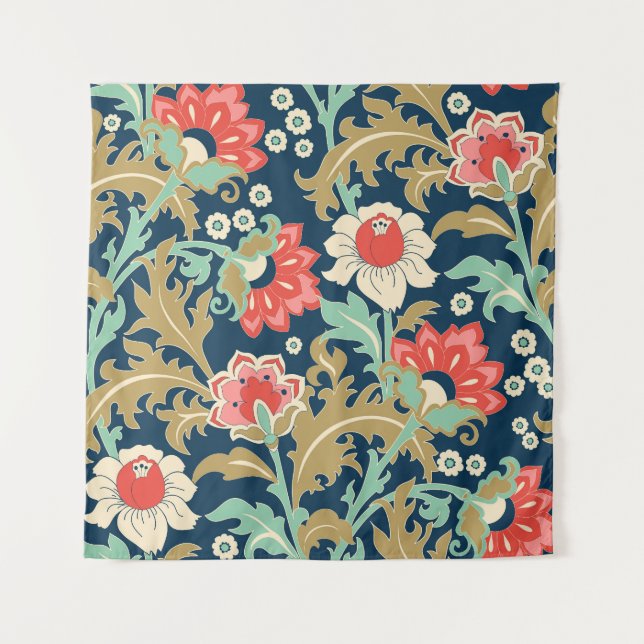 Farbenfrohe Blumenmenschen: Handgezeichnet Wandteppich (Vorderseite)