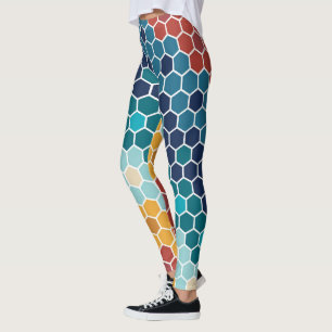 Farbenfrohe Blumenmosaik Hexagon Muster Leggings