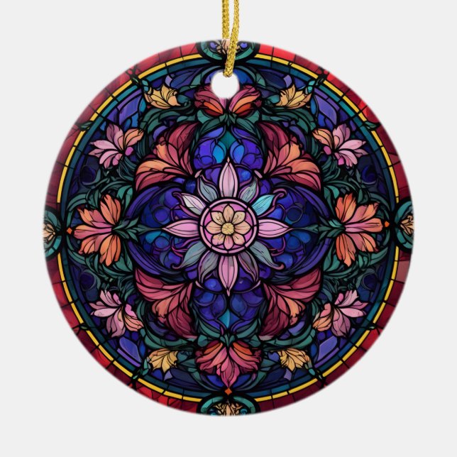 Farbenfrohe Blumenmozaik Keramik Ornament (Vorne)