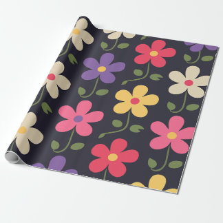 Farbenfrohe Blumenmuster auf dunklem Hintergrund Geschenkpapier