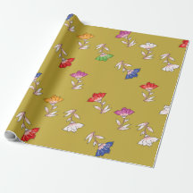 Farbenfrohe Blumenmuster auf Gold Wrapping Paper