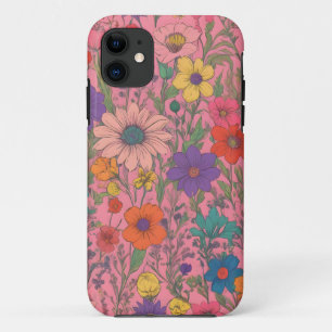 Farbenfrohe Blumenmuster auf rosa Case-Mate iPhone Hülle