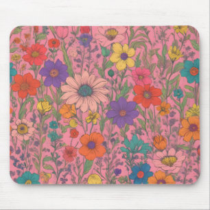 Farbenfrohe Blumenmuster auf rosa Mousepad