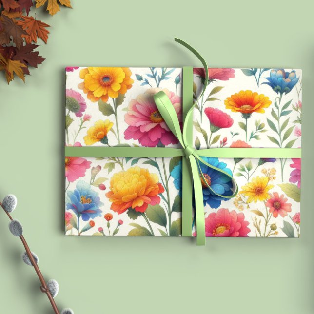 Farbenfrohe Blumenmuster Geschenkpapier Set (Von Creator hochgeladen)