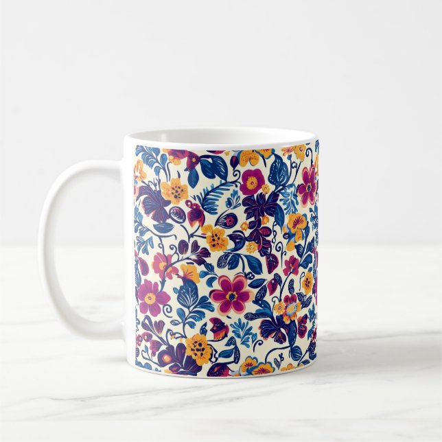 Farbenfrohe Blumenmuster Kaffeetasse (Links)
