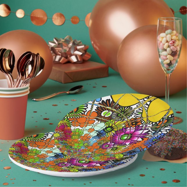 Farbenfrohe Blumenmuster-Kunst-Papierteller Pappteller (Multi)