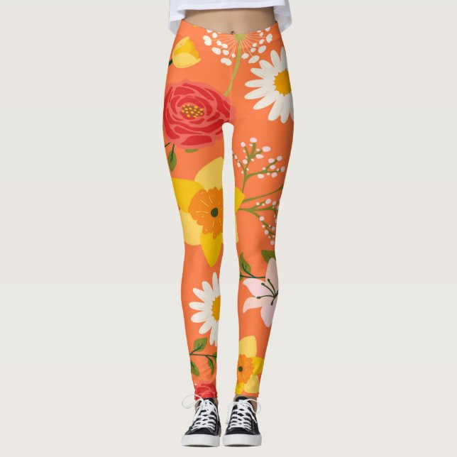 Farbenfrohe Blumenmuster Leggings (Vorderseite)
