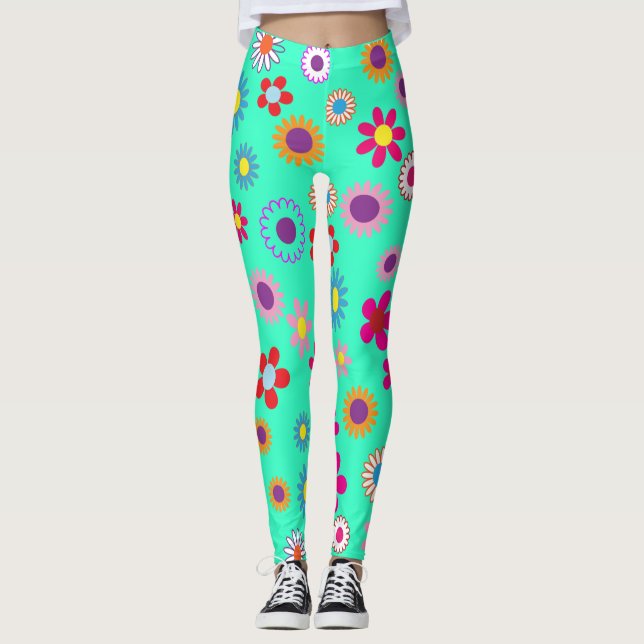 Farbenfrohe Blumenmuster Leggings (Vorderseite)