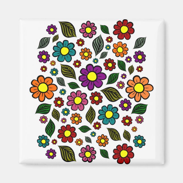 Farbenfrohe Blumenmuster Magnet (Vorne)