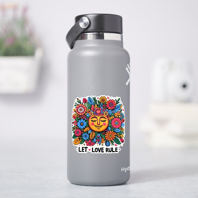 Farbenfrohe Blumenmuster mit einer milden Sonne Aufkleber (HydroFlask)