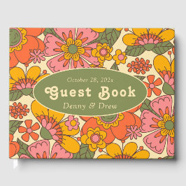 Farbenfrohe Blumenmuster Retro Boho 70er Wedding Gästebuch