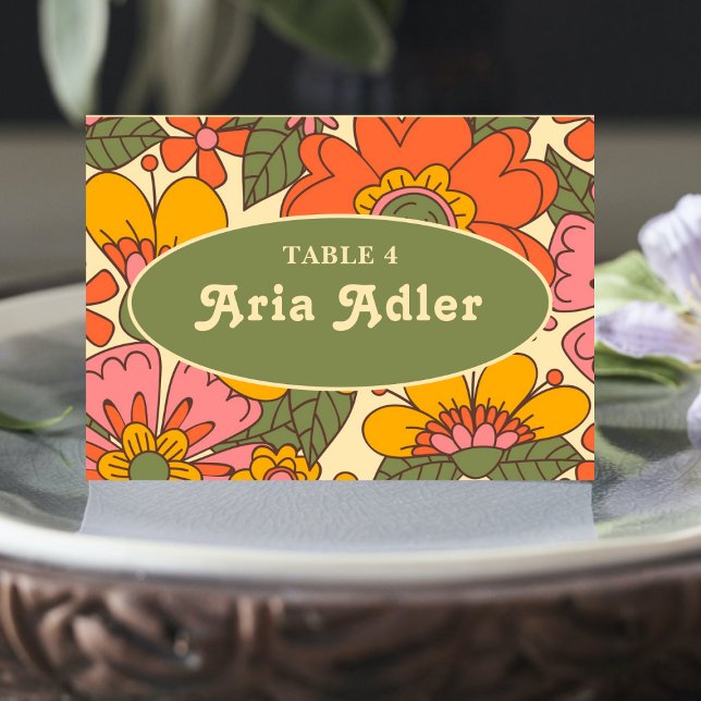 Farbenfrohe Blumenmuster Retro Boho 70er Wedding Tischnummer (Von Creator hochgeladen)