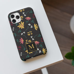 Farbenfrohe Blumenmuster Schwarz Personalisiert Case-Mate iPhone Hülle