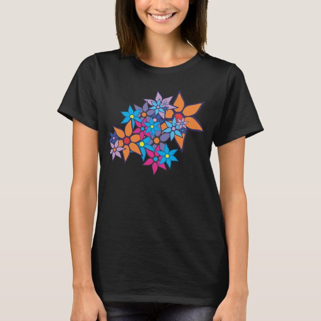Farbenfrohe Blumenmuster T-Shirt (Vorderseite)