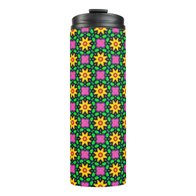 Farbenfrohe Blumenmuster Thermosbecher (Vorderseite)