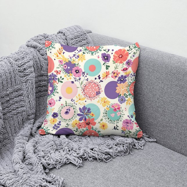 Farbenfrohe Blumenmuster und geometrisches Vintage Kissen (Von Creator hochgeladen)