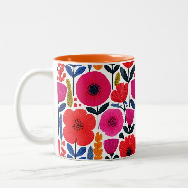 Farbenfrohe Blumenmuster Wasserfarbe BOHO Zweifarbige Tasse (Links)