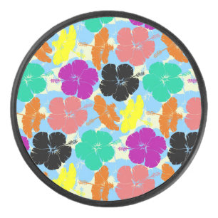 Farbenfrohe Blumenmusterdesign Eishockey Puck